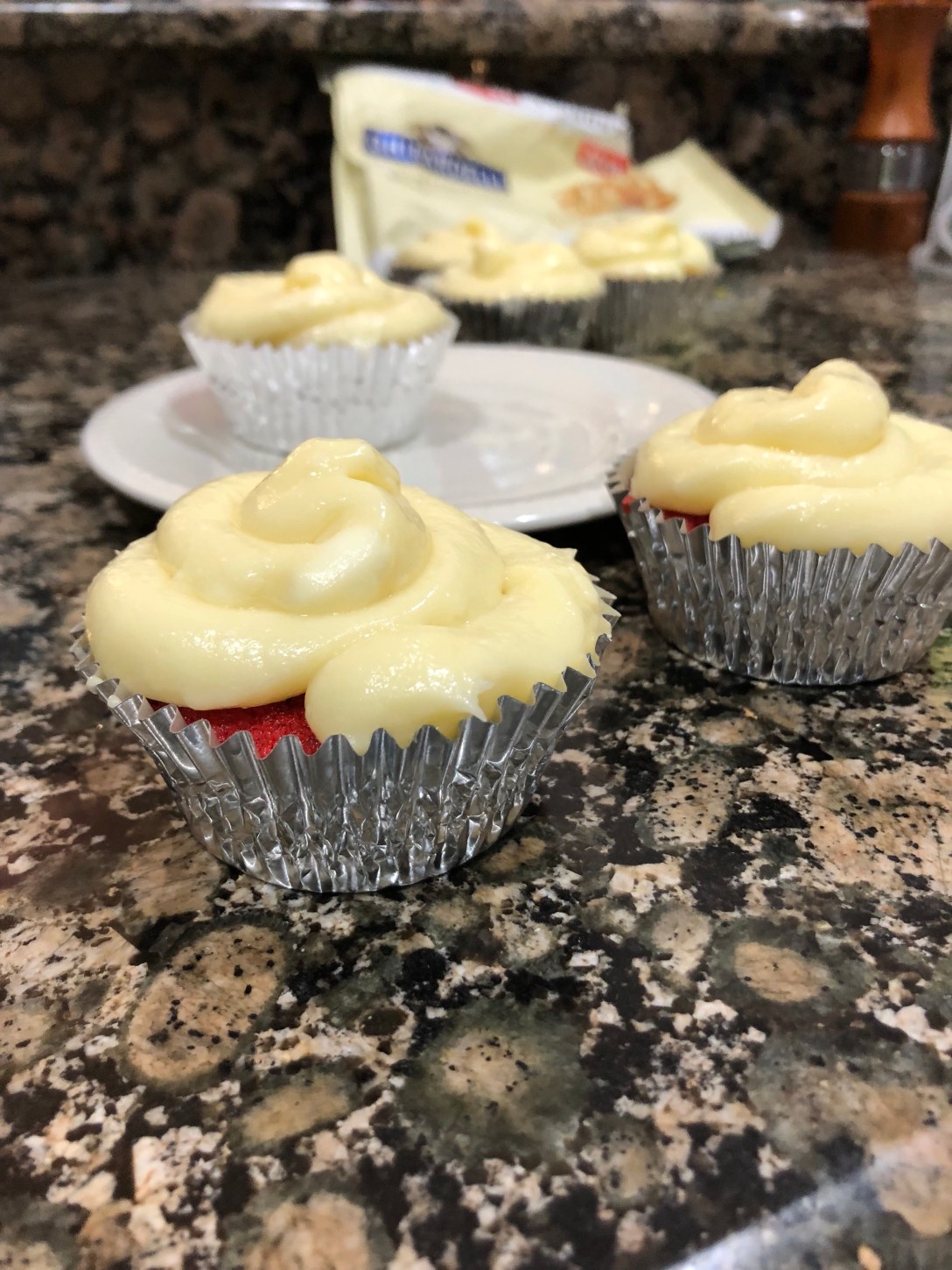 White chocolate red velvet cupcakes